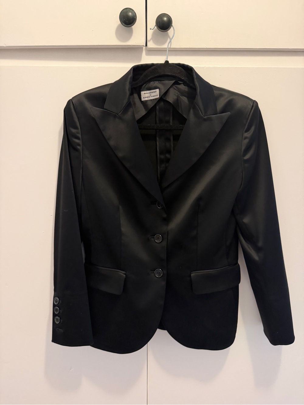 Alberta Ferretti Black Satin Notch Lapel Blazer 8 US